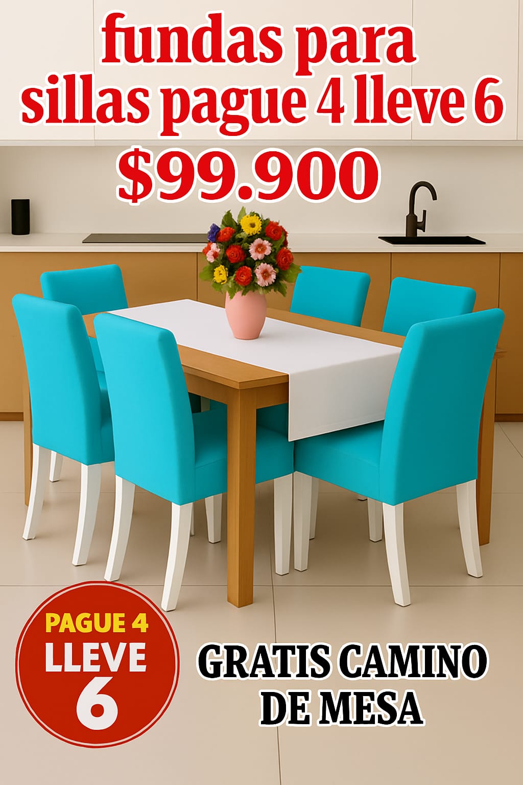 OFERTA EN FUNDAS PARA SILLAS PAGUE 4 LLEVE 6 X 99.900 GRATIS CAMINO DE MESA ⭐⭐⭐⭐⭐5/5