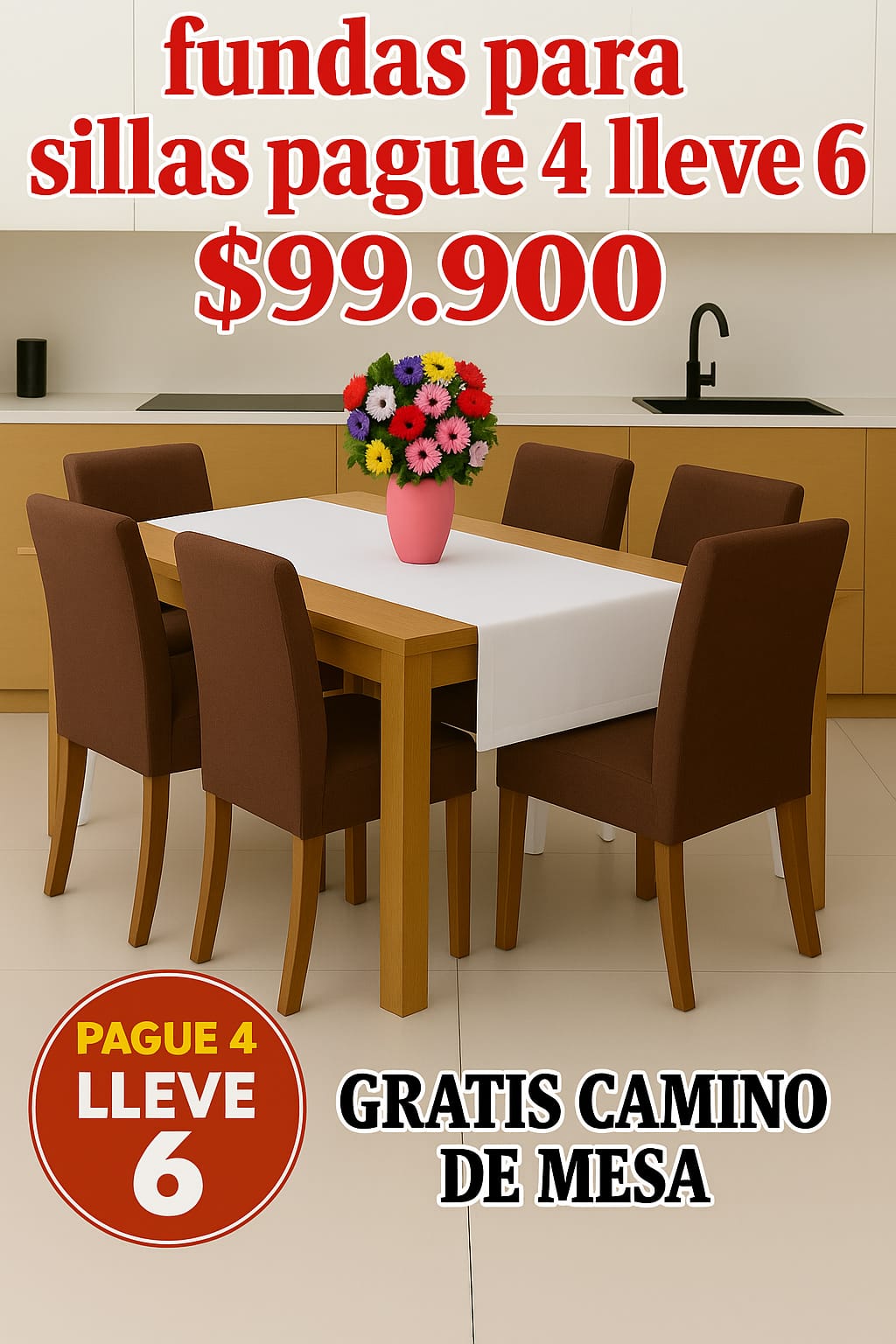 OFERTA EN FUNDAS PARA SILLAS PAGUE 4 LLEVE 6 X 99.900 GRATIS CAMINO DE MESA ⭐⭐⭐⭐⭐5/5