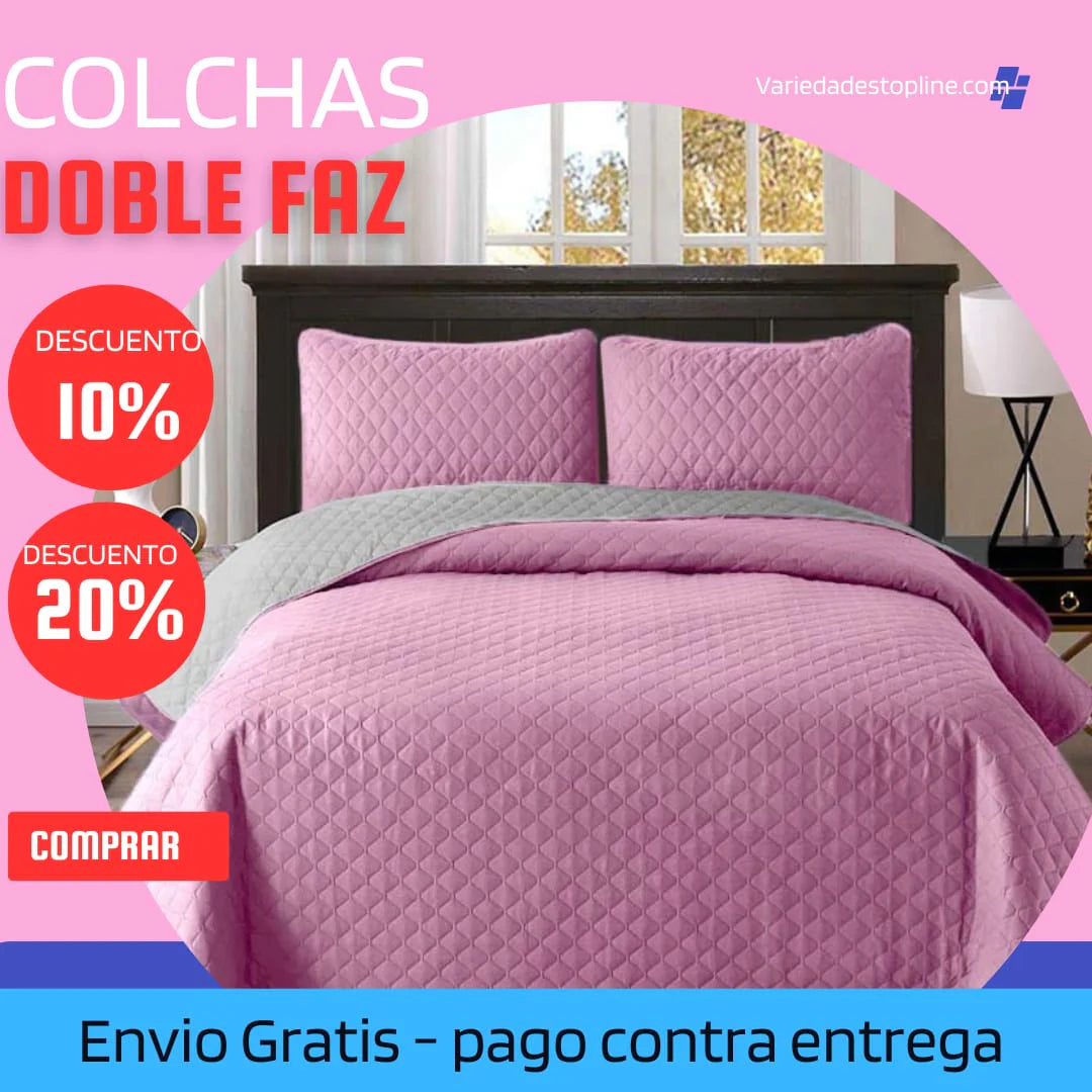 COLCHA PREMIUM DOBLE FAZ PALO ROSA-GRIS 5/5⭐️⭐️⭐️⭐️⭐️