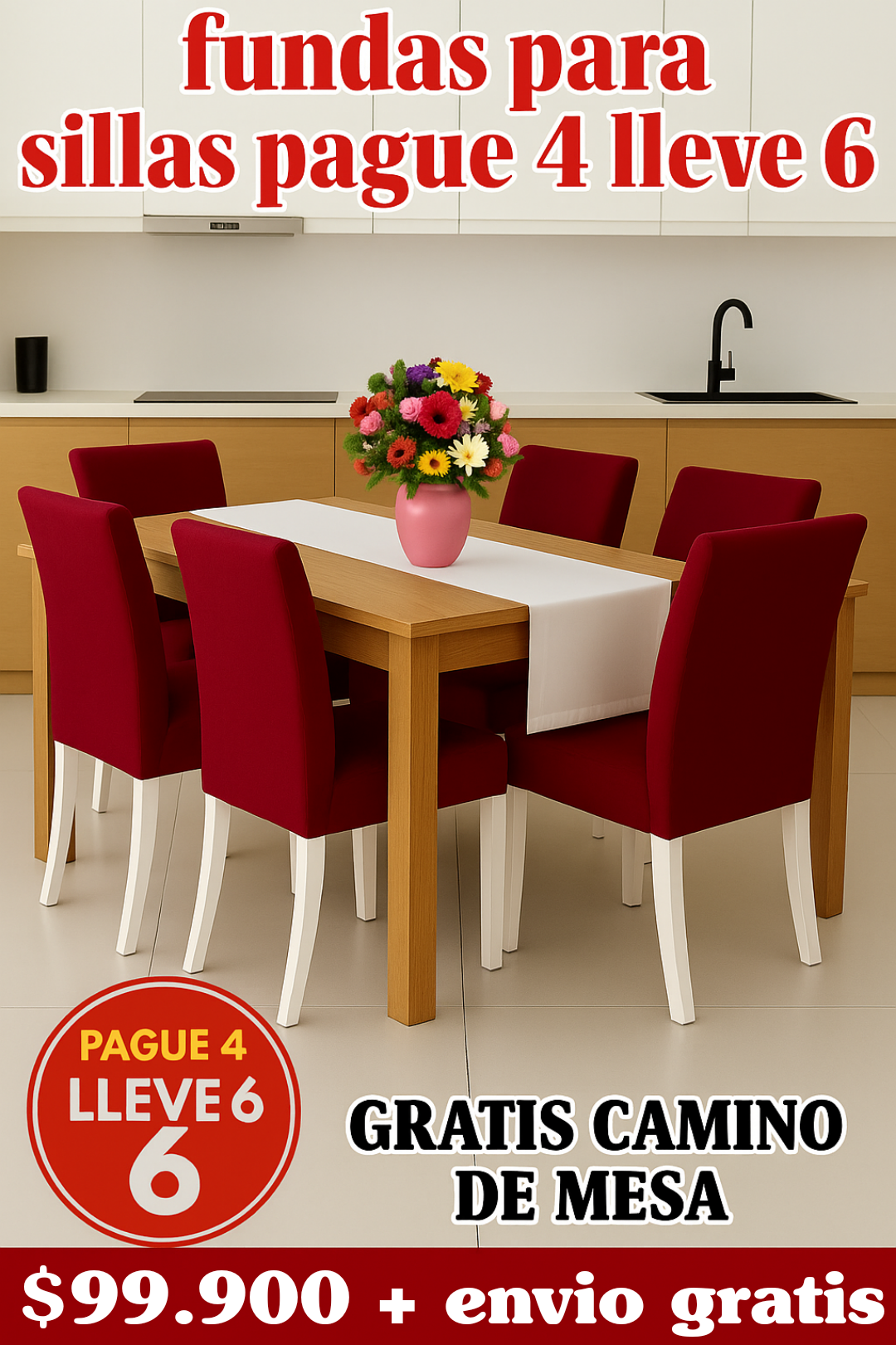 OFERTA EN FUNDAS PARA SILLAS PAGUE 4 LLEVE 6 X 99.900 GRATIS CAMINO DE MESA ⭐⭐⭐⭐⭐5/5