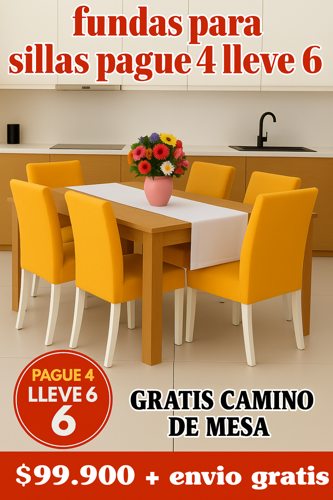 OFERTA EN FUNDAS PARA SILLAS PAGUE 4 LLEVE 6 X 99.900 GRATIS CAMINO DE MESA ⭐⭐⭐⭐⭐5/5