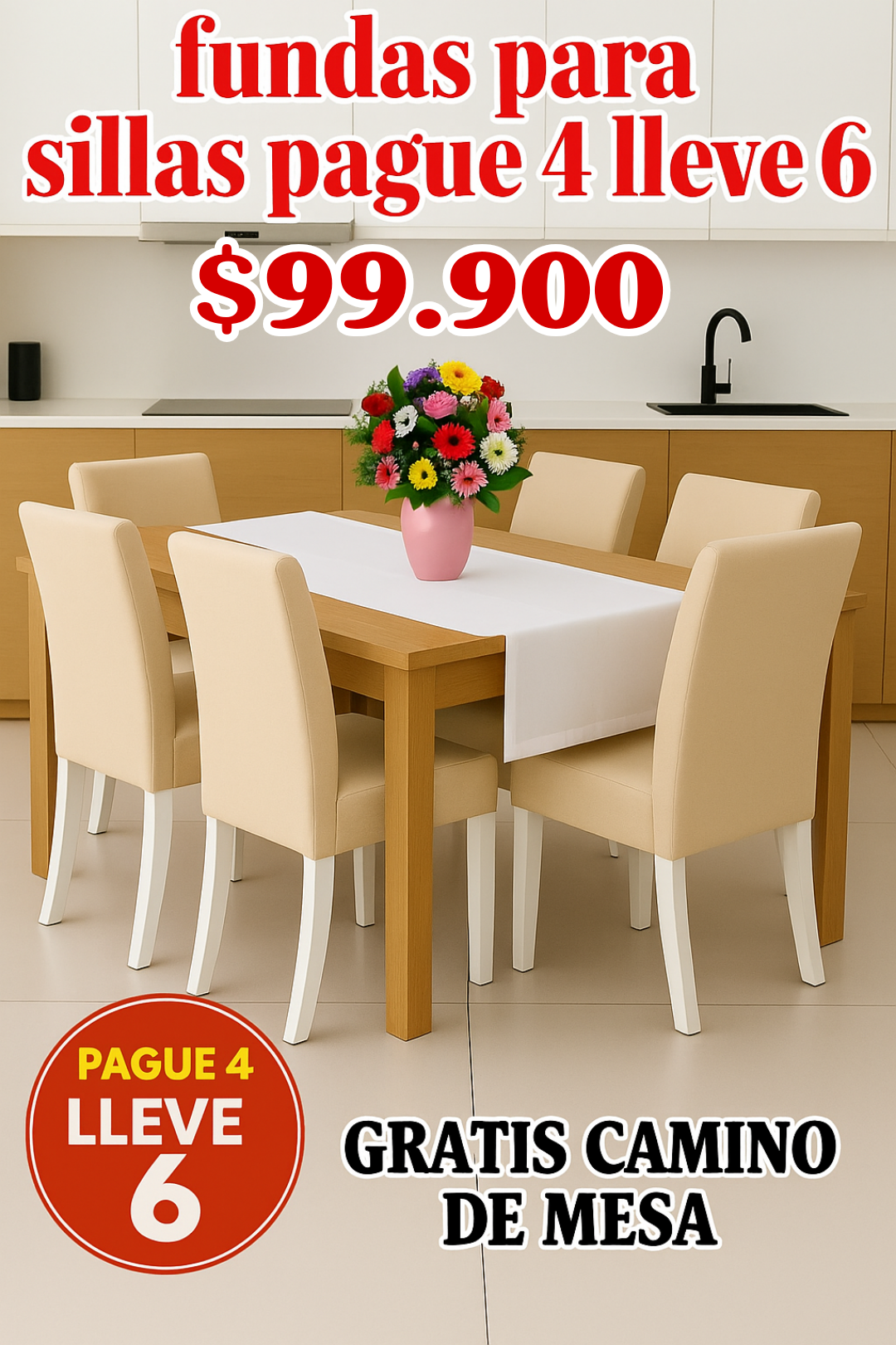 OFERTA EN FUNDAS PARA SILLAS PAGUE 4 LLEVE 6 X 99.900 GRATIS CAMINO DE MESA ⭐⭐⭐⭐⭐5/5