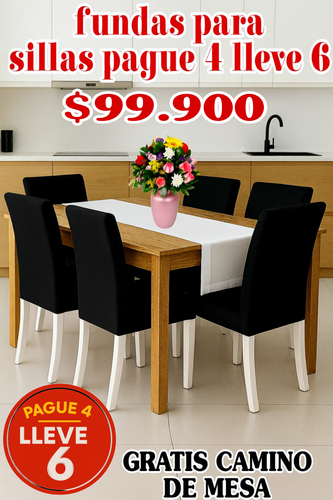 OFERTA EN FUNDAS PARA SILLAS PAGUE 4 LLEVE 6 X 99.900 GRATIS CAMINO DE MESA ⭐⭐⭐⭐⭐5/5
