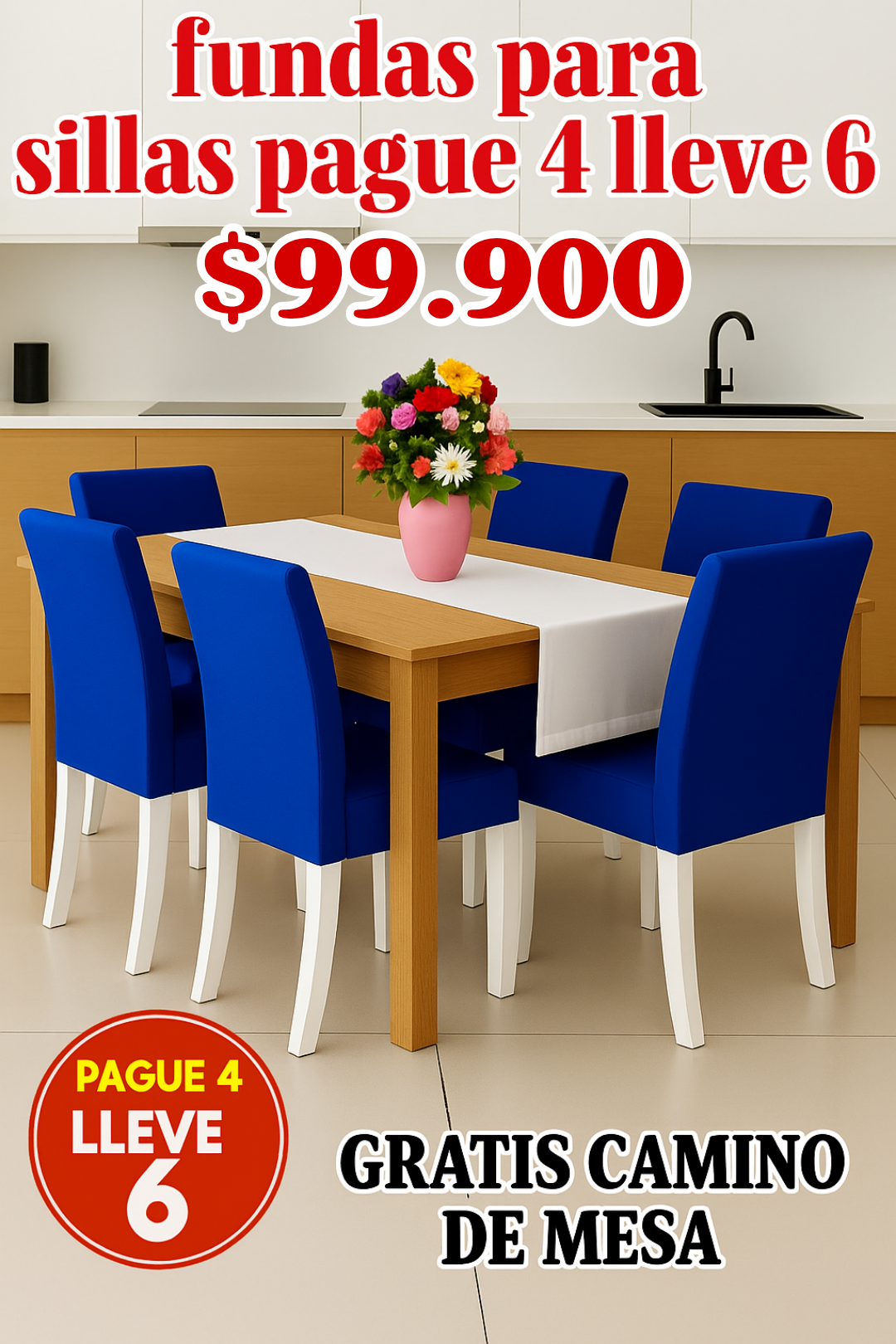 OFERTA EN FUNDAS PARA SILLAS PAGUE 4 LLEVE 6 X 99.900 GRATIS CAMINO DE MESA ⭐⭐⭐⭐⭐5/5