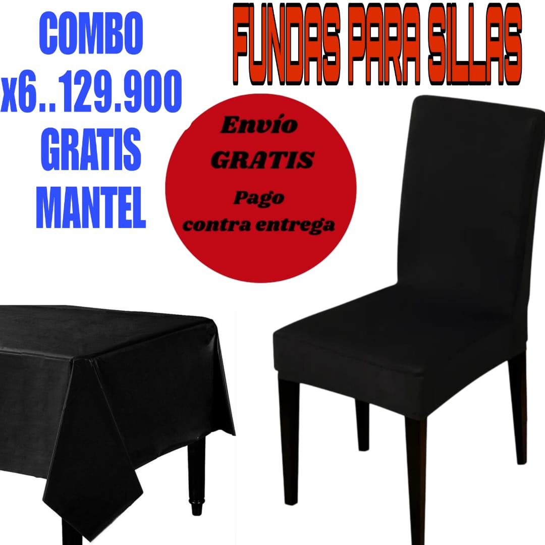 FUNDA AJUSTABLE NEGRA PARA SILLAS DE COMEDOR GRATIS MANTEL  5/5⭐️⭐️⭐️⭐️⭐️