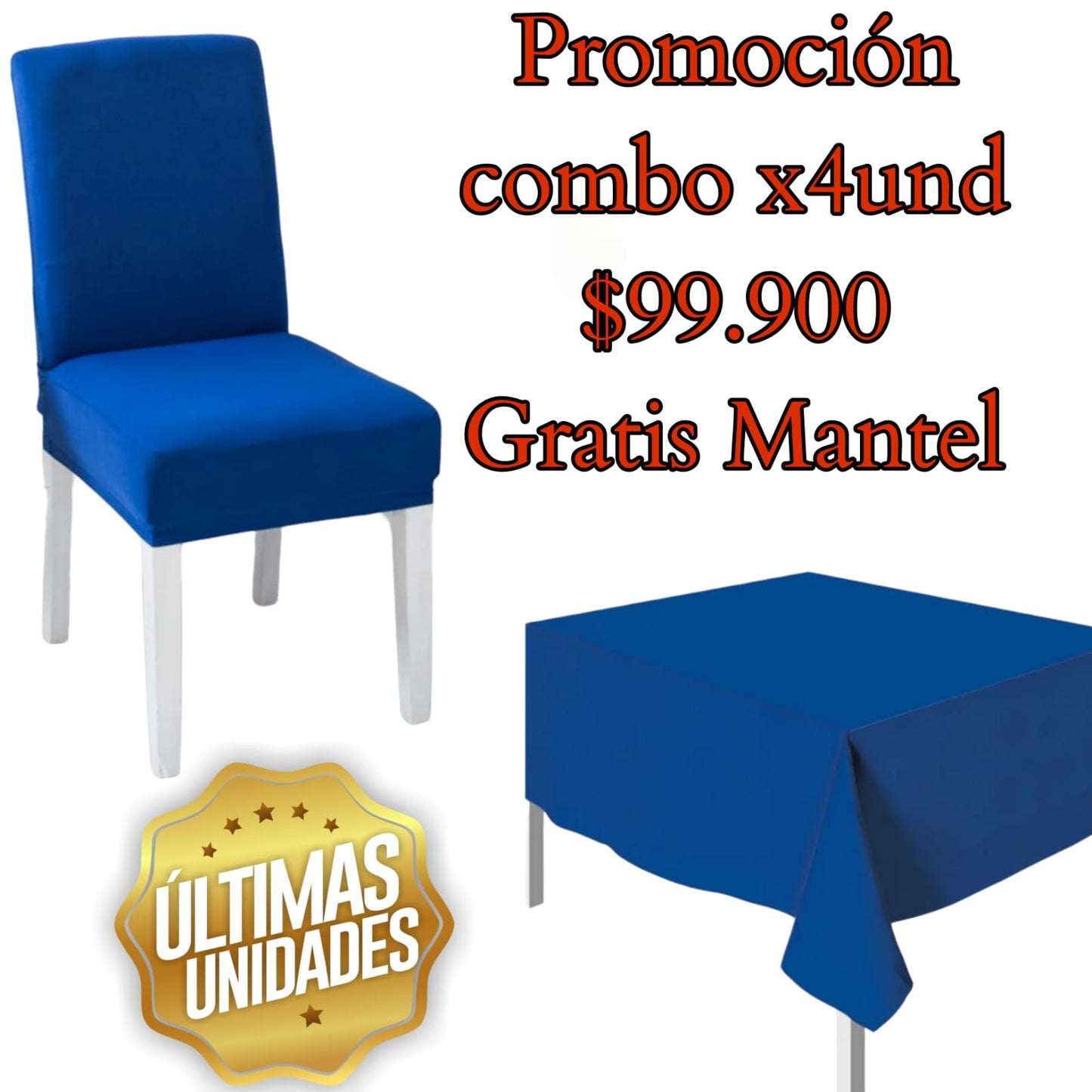 FUNDA AJUSTABLE PARA SILLAS DE COMEDOR COLOR AZUL REY 5/5  GRATIS MANTEL⭐️⭐️⭐️⭐️⭐️