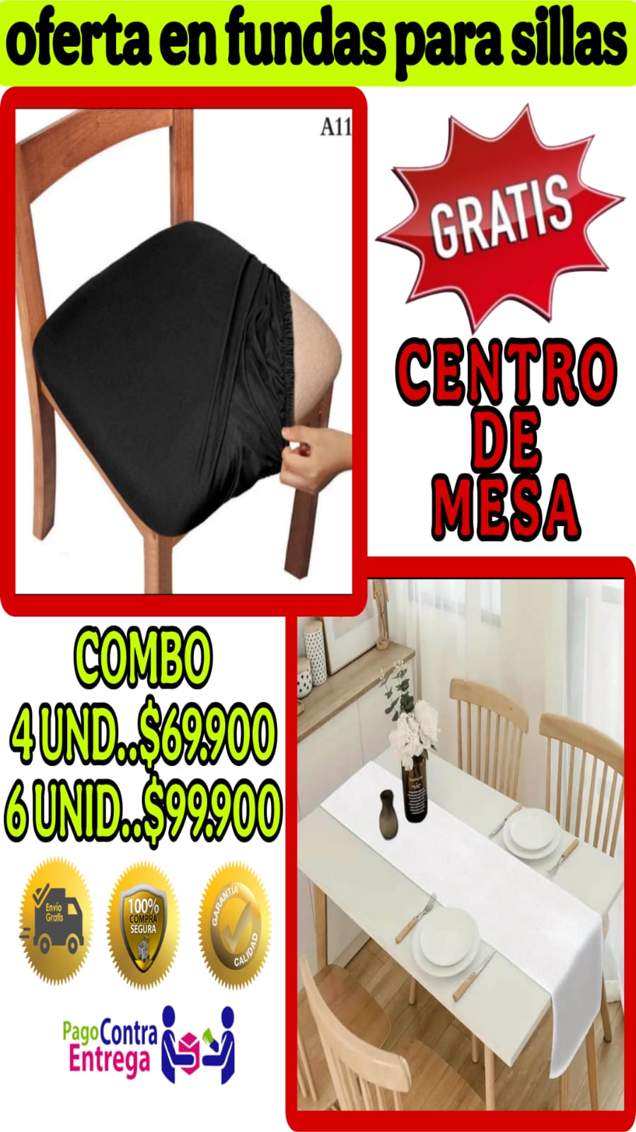 FUNDA AJUSTABLE PARA SILLAS DE COMEDOR SIN ESPALDAR⭐️⭐️⭐️⭐️⭐️5/5