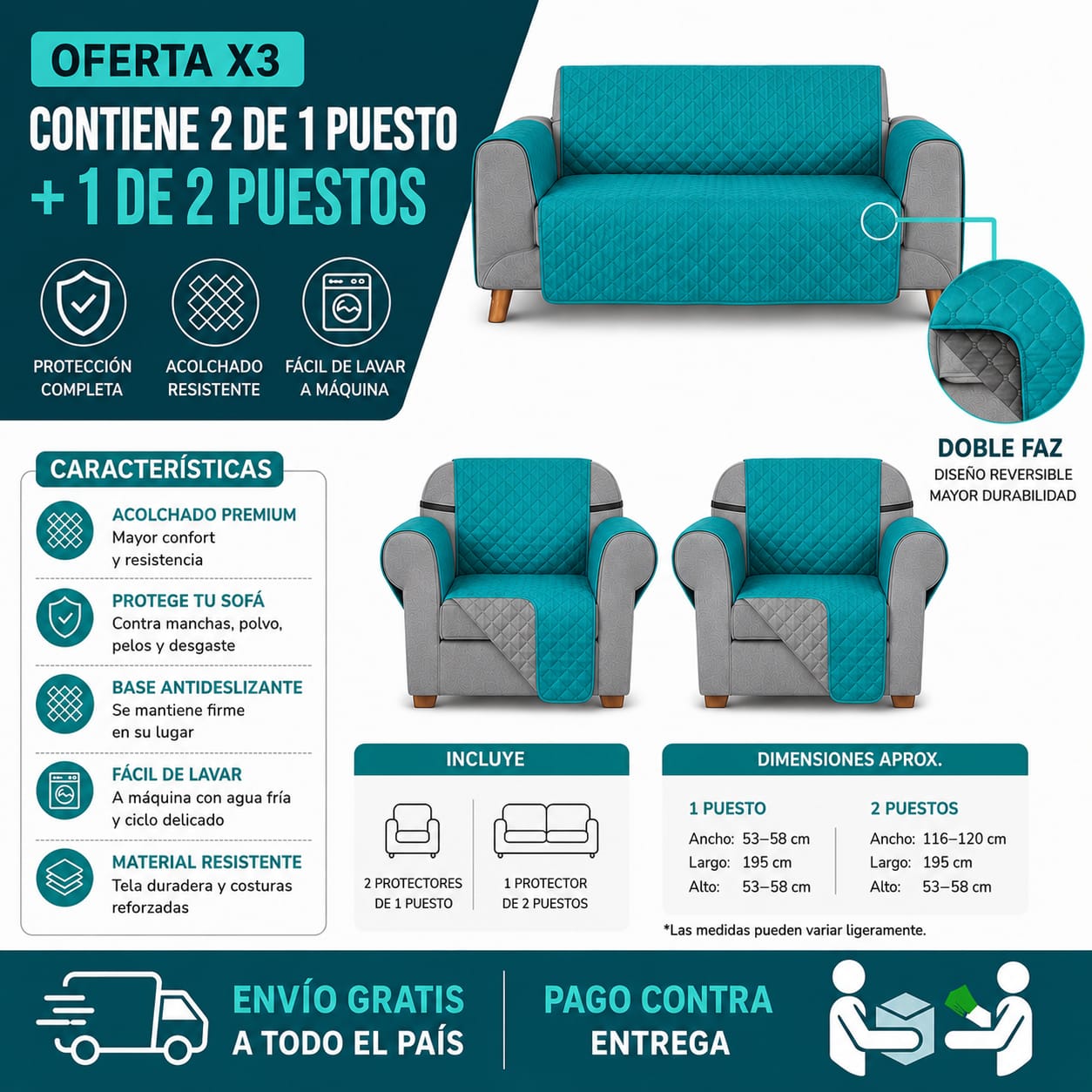 PROTECTORES PARA SOFAS OFERTA 2UNIDADES DE 1 PUESTO + 1 UNIDAD DE 2 PUESTOS⭐️⭐️⭐️⭐️⭐️5/5