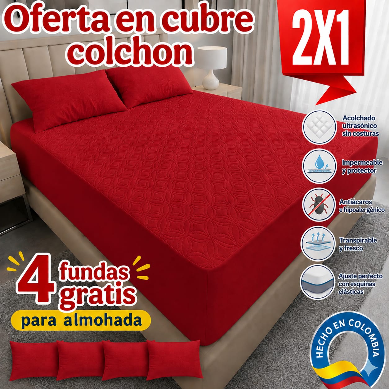 OFERTA EN CUBRE COLCHON PAGUE 1 LLEVE 2 + 4 FUNDAS DE ALMOHADA GRATIS ⭐⭐⭐⭐⭐5/5