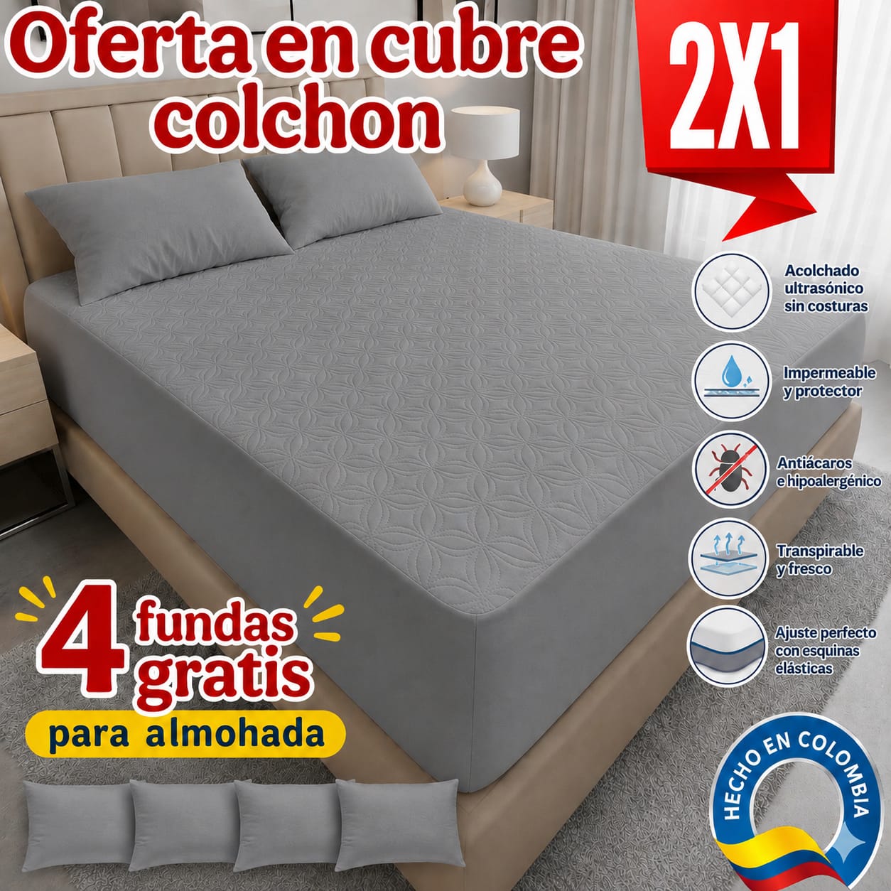 OFERTA EN CUBRE COLCHON PAGUE 1 LLEVE 2 + 4 FUNDAS DE ALMOHADA GRATIS ⭐⭐⭐⭐⭐5/5