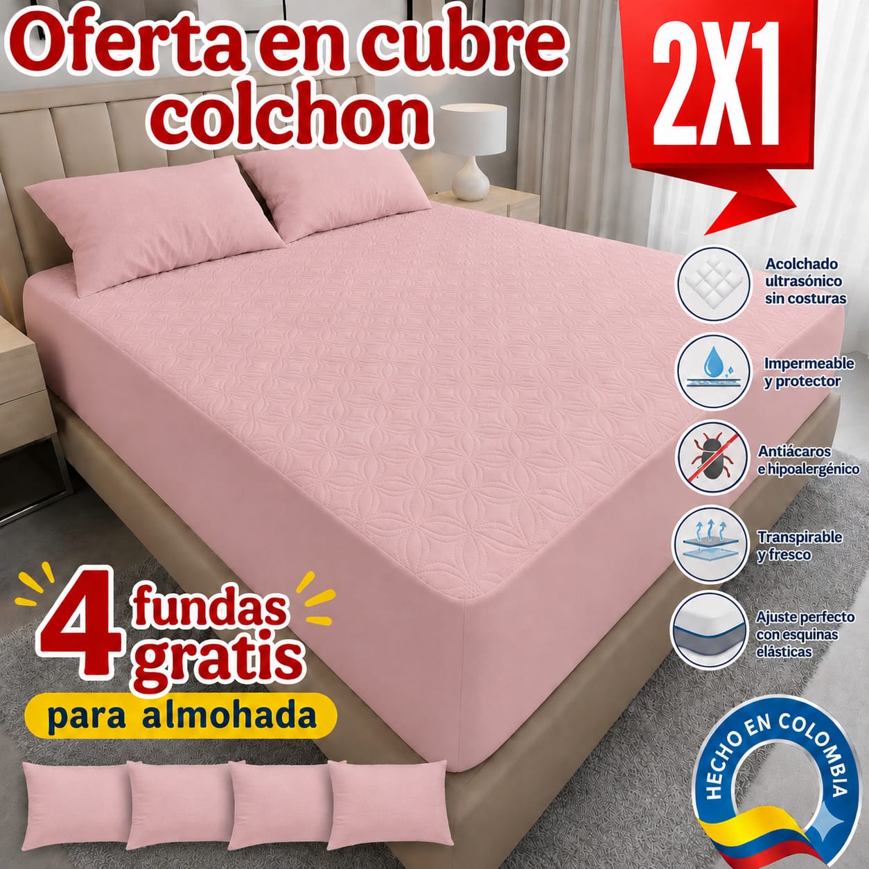 OFERTA EN CUBRE COLCHON PAGUE 1 LLEVE 2 + 4 FUNDAS DE ALMOHADA GRATIS ⭐⭐⭐⭐⭐5/5