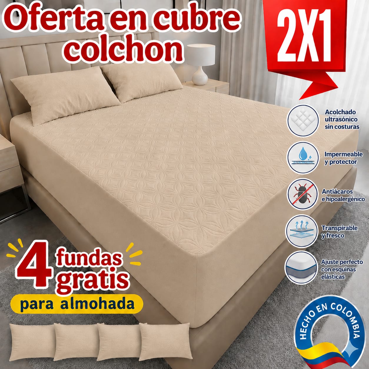 OFERTA EN CUBRE COLCHON PAGUE 1 LLEVE 2 + 4 FUNDAS DE ALMOHADA GRATIS ⭐⭐⭐⭐⭐5/5