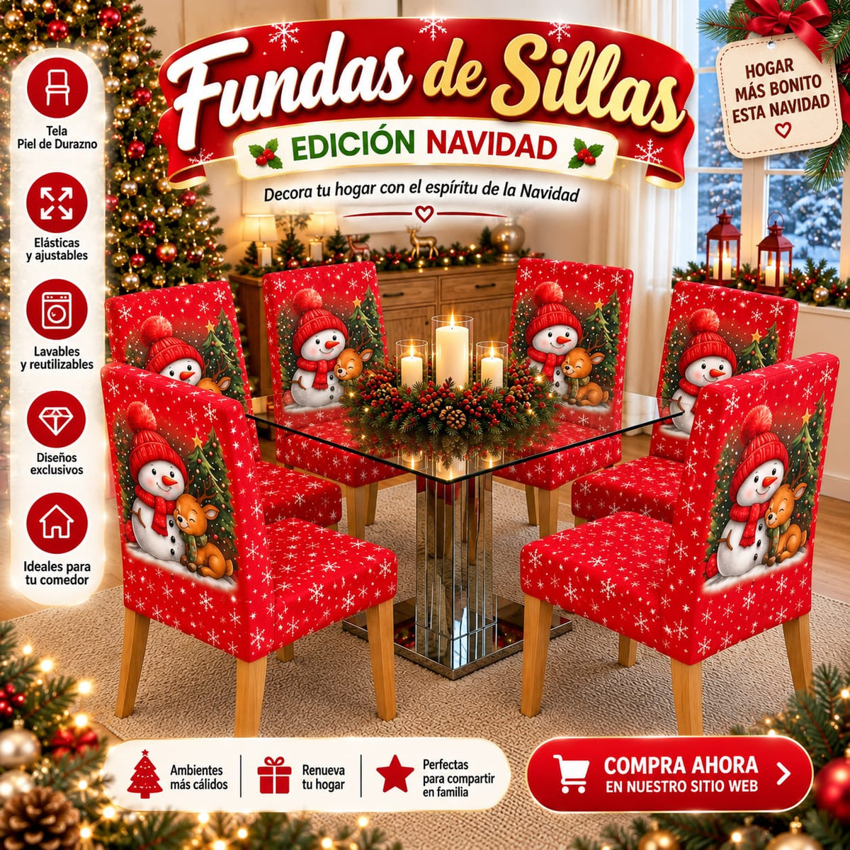 OFERTA EN FUNDAS PARA SILLAS EDICION NAVIDAD🎄🎄🦌🎅