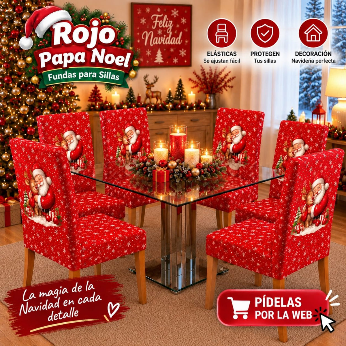 OFERTA EN FUNDAS PARA SILLAS EDICION NAVIDAD🎄🎄🦌🎅