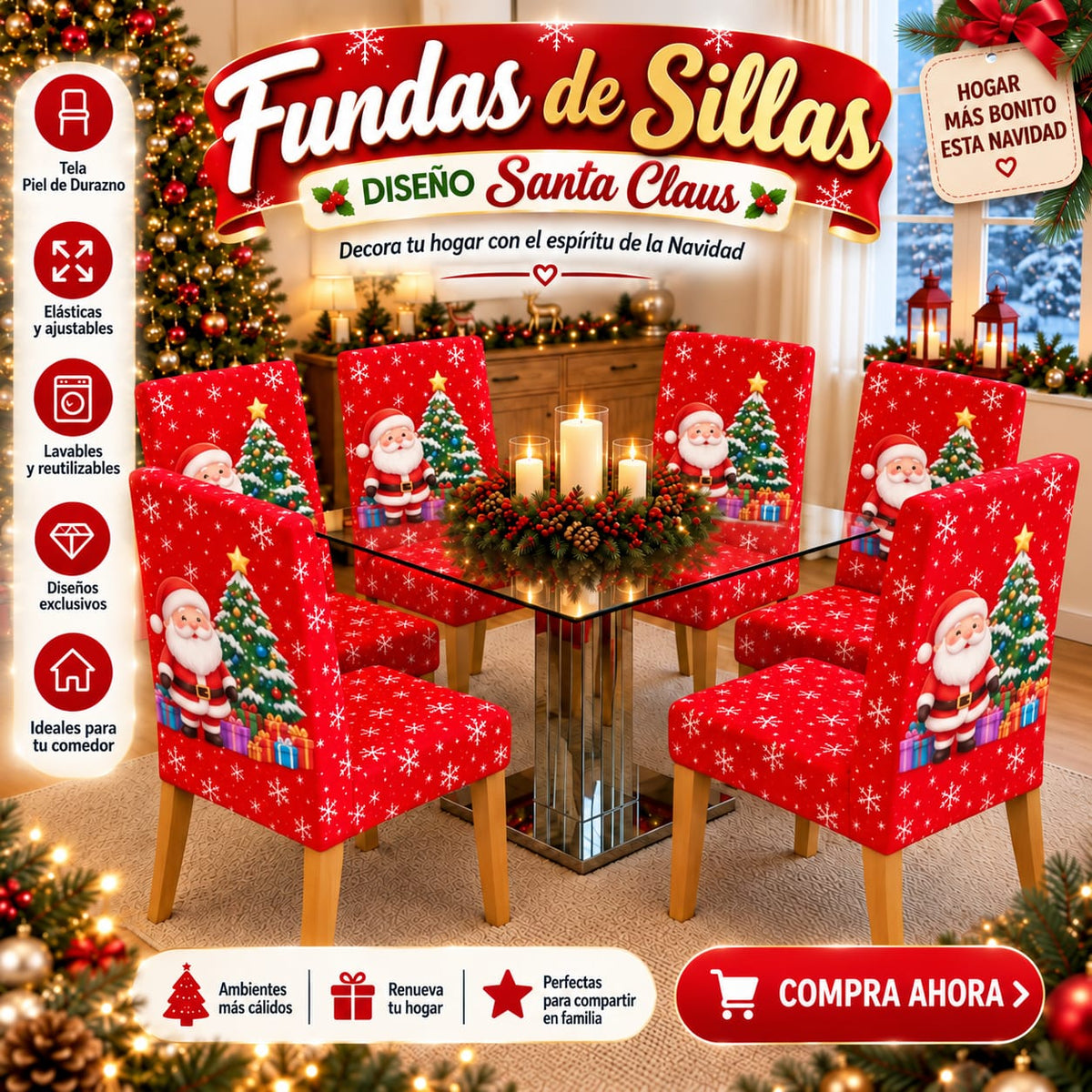 OFERTA EN FUNDAS PARA SILLAS EDICION NAVIDAD🎄🎄🦌🎅