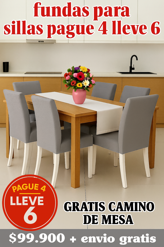 OFERTA EN FUNDAS PARA SILLAS PAGUE 4 LLEVE 6 X 99.900 GRATIS CAMINO DE MESA ⭐⭐⭐⭐⭐5/5