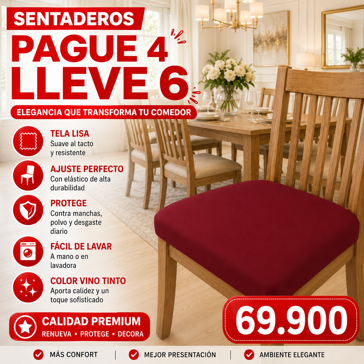 FUNDA PARA SILLAS DE COMEDOR SIN ESPALDAR PAGUE 4 LLEVE 6⭐️⭐️⭐️⭐️⭐️5/5