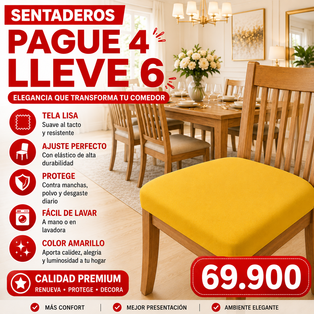 FUNDA PARA SILLAS DE COMEDOR SIN ESPALDAR PAGUE 4 LLEVE 6⭐️⭐️⭐️⭐️⭐️5/5