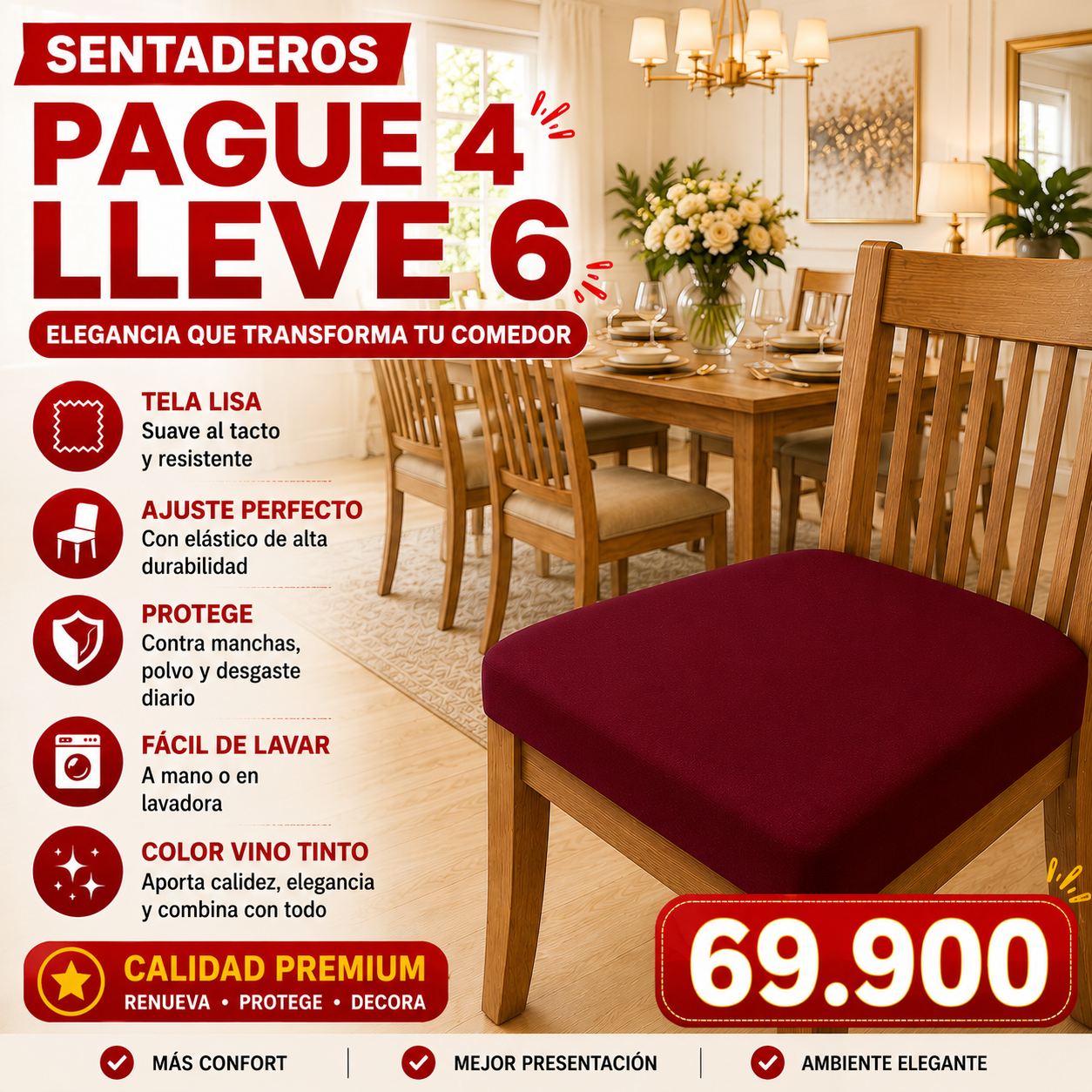 FUNDA PARA SILLAS DE COMEDOR SIN ESPALDAR PAGUE 4 LLEVE 6⭐️⭐️⭐️⭐️⭐️5/5