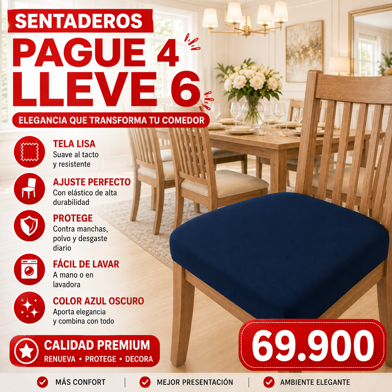 FUNDA PARA SILLAS DE COMEDOR SIN ESPALDAR PAGUE 4 LLEVE 6⭐️⭐️⭐️⭐️⭐️5/5