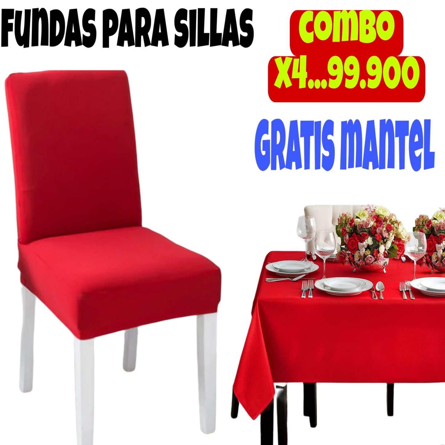 FUNDA AJUSTABLE ROJA PARA SILLAS DE COMEDOR GRATIS MANTEL  5/5⭐️⭐️⭐️⭐️⭐️